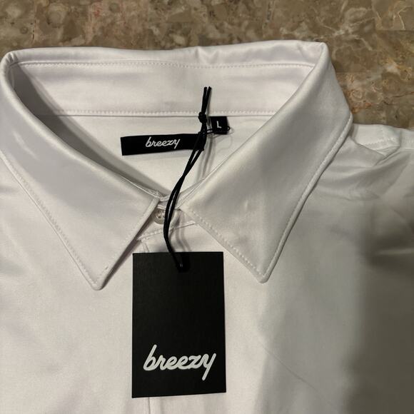 Breezy Polo Shirt Mens Large White Short Sleeve Solid Performance Stretch NEW - Picture 6 of 13
